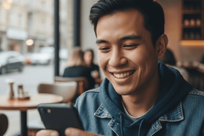 New hire completing onboarding from their phone at a café