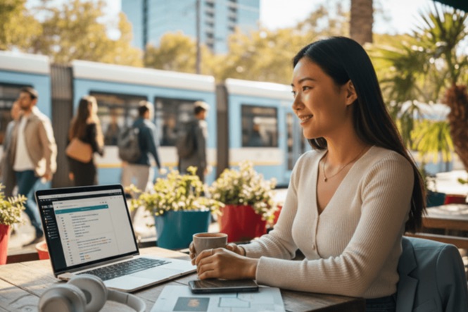 Remote worker joining a live video document review from a laptop